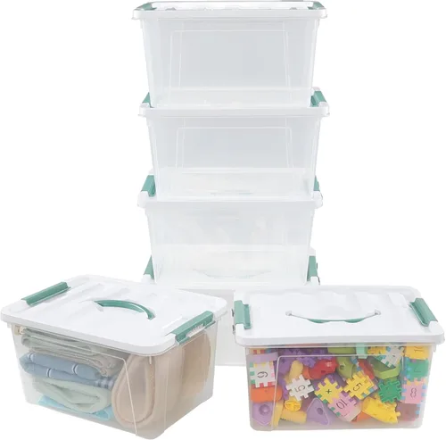 Vista 7 de Caja transparente de 14 cuartos de galón con tapa y asa, bolsa de almacenamiento de plástico juego de 6