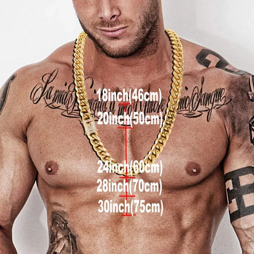 Vista 6 de putouzip Miami Cuban Link Chain Set For Men 18K Gold Plated Stainless Steel 1012mm Curb Bracelet Necklace Diamond Chains