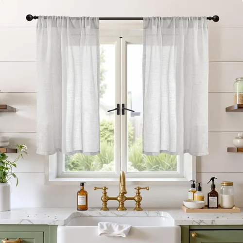Vista 84 de BGment Cortinas de lino café de 30 pulgadas de largo para ventana pequeña, cortinas de media ventana beige semitransparentes ligeras con bolsillo