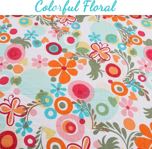 Vista 4 de Cozy Line Home Fashions Juego de ropa de cama reversible 100% algodón reversible para niña, color rosa, verde, azul, naranja