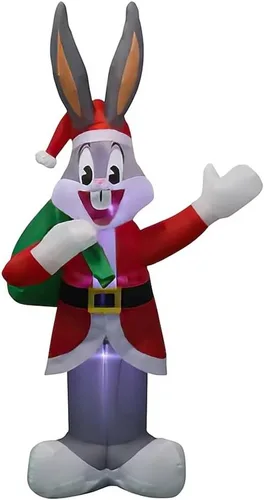 Gemmy Conejito inflable de Navidad de 6 pies de alto que sostiene su saco de regalos con su traje de Papá Noel, decoración interior/exterior