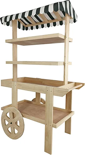 Vista 2 de FixtureDisplays Carrito de flores Carrito expendedor Farmers Market County Fair Wagon Soporte de madera para puestos de madera Quiosco de cabina