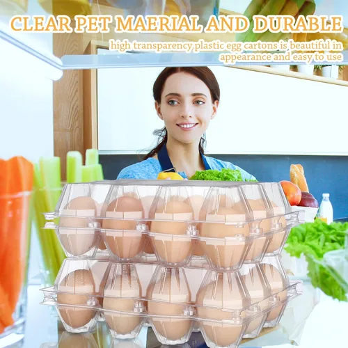 Vista 5 de 100 cajas de cartón de plástico para huevos a granel, 12 rejillas, bandeja transparente para huevos de gallina con etiquetas adhesivas, recipiente