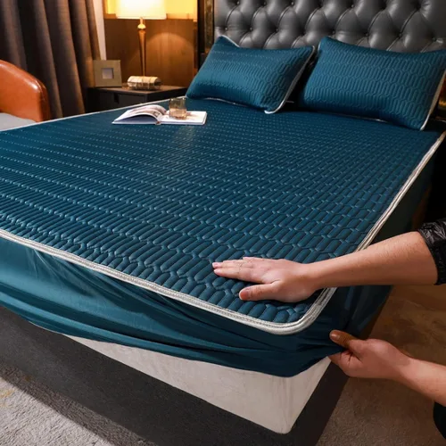 Vista 8 de FCLDESHOP Cómoda sábana bajera ajustable de seda de hielo de látex de verano, color sólido, antideslizante, se adapta a colchones de 12 pulgadas