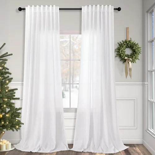 Vista 25 de Cortinas de lino natural semitraslúcidas Pitalk de 36 pulgadas de ancho para sala de estar, juego de 2 paneles con pestaña trasera, cortinas