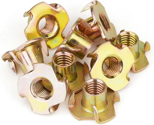 Vista 6 de Tuercas en T de 1/4"-20 (Paquete de 50), Tuerca en T de acero recubierto de zinc amarillo resistente a la corrosión, longitud de barril de 5/16