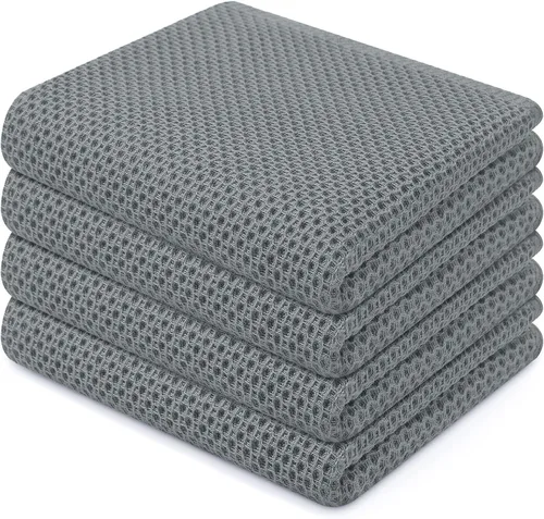 Vista 219 de Homaxy Paños de cocina de 100% algodón con tejido de gofre, ultra suaves, absorbentes, de secado rápido, 12 x 12 pulgadas, paquete de 6, amarillo
