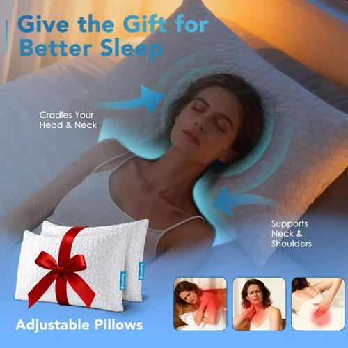 Vista 4 de QUTOOL - Almohada hipoalergénica, espuma viscoelástica, gel triturado, sistema enfriado, relleno regulable, firme, funda de bambú extraíble lavable