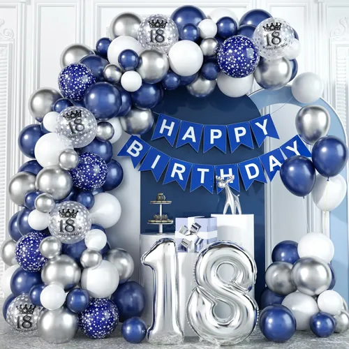 Vista 12 de Decoraciones de Cumpleaños 18 para Niños Globos Negros y Dorados Kit de Arco de Guirnalda con Número 18 Globo de Confeti de Papel de Aluminio