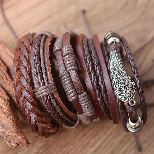 Vista 3 de Leather Beaded Bracelet for Men Punk Gothic Cuff Men's Skull Bracelet Obsidian Tiger eye Bracelet Men's Spiritual Gift