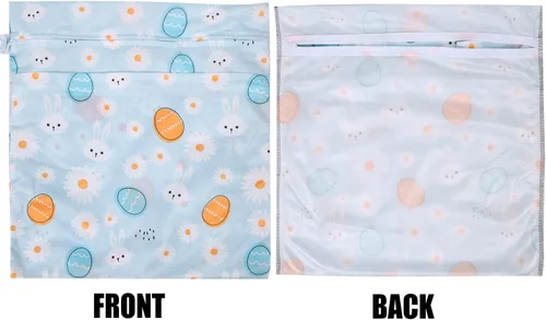 Vista 4 de 3 bolsas de tela para pañales húmedos y secos, impermeables, reutilizables, con 2 bolsillos con cremallera y asa, bolsas de lavandería lavables