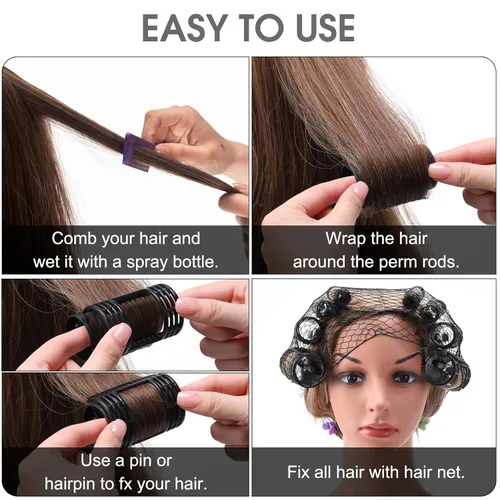 Vista 4 de WILLBOND Juego de 65 rodillos magnéticos para el cabello, rulos de plástico con clips, 4 tamaños para cabello largo y mediano corto, pinzas de pato