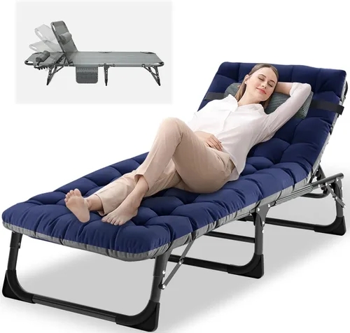 Vista 13 de NAIZEA Sillón plegable, cuna plegable 3 en 1 con colchón, silla reclinable de 4 posiciones para patio, reclinable ajustable para exteriores