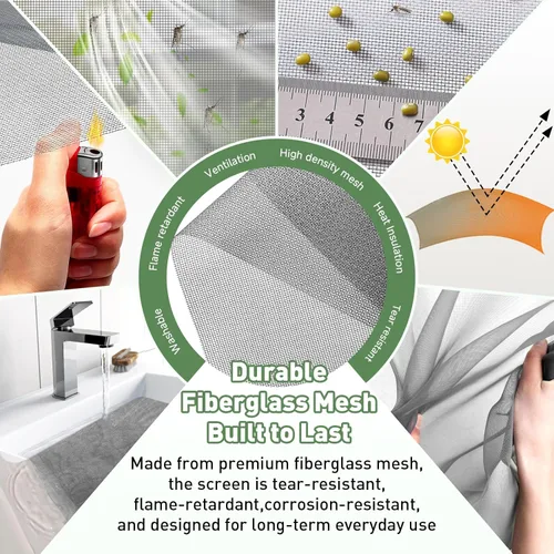Vista 3 de Pantalla magnética de malla ajustable para ventana, pantalla de red de repuesto máxima de 23 x 35 pulgadas, pantallas de ventana de malla de fibra