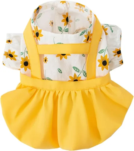 Vista 10 de Vestido para perro con manga abombada, amarillo limón, girasol, piña, a cuadros, ropa de verano para perros pequeños y niñas