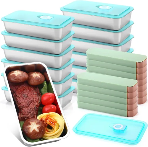 Vista 8 de Vesici Paquete de 12 cajas Bento de acero inoxidable 304 con juego de vajilla de 30 onzas, 2 compartimentos, cajas de almacenamiento de alimentos