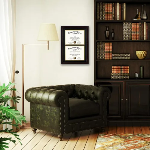 Vista 7 de GraduationMall - Marco para certificado, diploma y documentos con cristal real, aspecto de madera profesional y cuentas doradas, color caoba y blanco