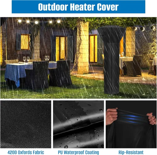 Vista 5 de SIRUITON funda impermeable para calentador de patio con cremallera, color negro, 24 meses de uso