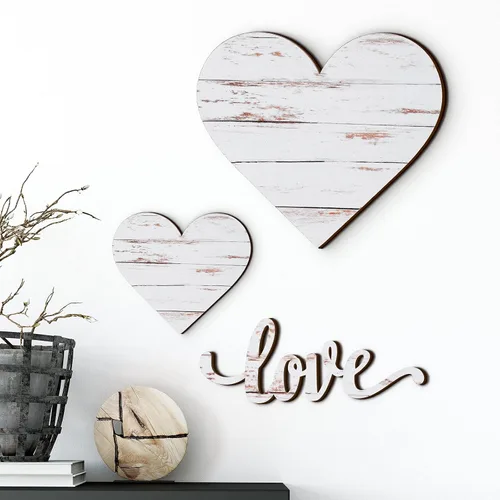 Vista 8 de 3 piezas de corazones de madera decoración corazón letrero de madera rústico colgante placa de amor para pared, hogar, granja, sala de estar Azul