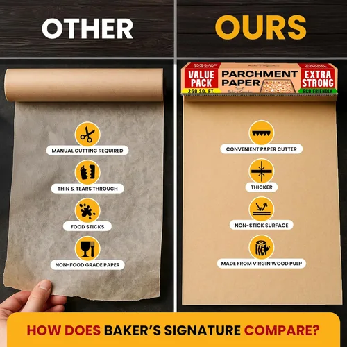 Vista 8 de Papel pergamino sin blanquear de 260 pies cuadrados para hornear, rollo con cortador, pergamino marrón antiadherente resistente para hornear