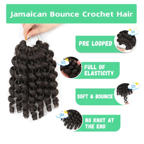 Vista 4 de Jamaican Bounce - Paquete de 8 extensiones de cabello rizado con ganchillo corto (8 pulgadas, paquete de 8, 4#)
