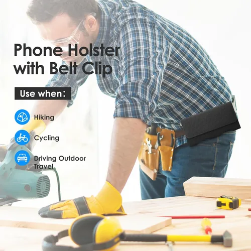 Vista 6 de Mopaclle Funda Horizontal de Nylon para Teléfono Celular para Hombres con Cinturón, Soporte Magnético para Teléfono Celular con Clip de Metal
