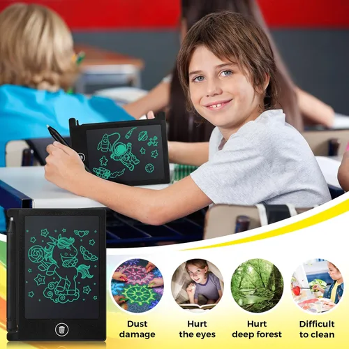 Vista 4 de Zhehao Paquete de 24 Tabletas de Escritura LCD Mini para Niños de 4.5 Pulgadas Tablero de Garabatos a Granel Borrable Reutilizable Almohadilla