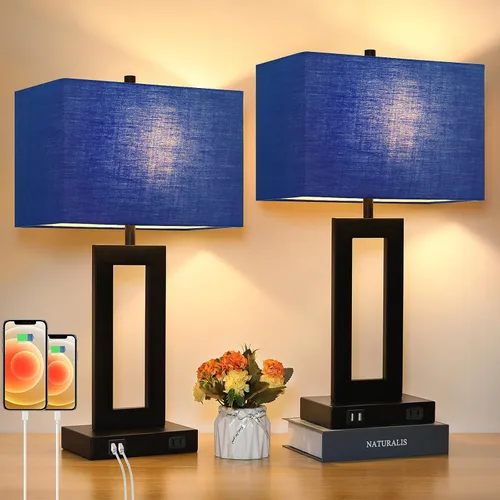 Vista 19 de TOBUSA 28’’ Tall Lamps for Living Rooms Set of 2, Modern Black Touch Control Table Lamps for Bedroom, 3 Way Dimmable Bedside Lamps with 2 USB