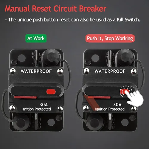 Vista 3 de Paquete de 3 fusibles de interruptor de circuito de audio estéreo de 30 amperios de 12-48 VCC de 12 a 48 VCC, fusibles de interruptor de botón