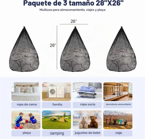 Vista 5 de 3 Piezas Bolsas de Malla para Lavandería Bolsas de Malla para Lavadora Jumbo para Ropa Delicada, Ropa de Cama, Juguetes con Cierre de Cordón