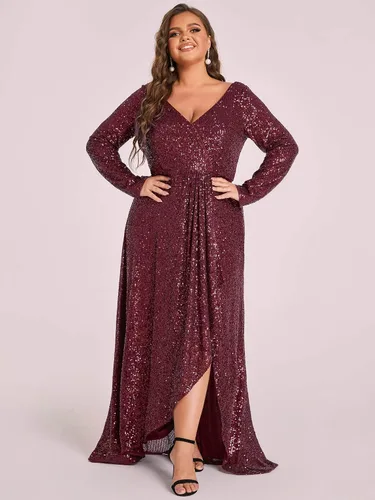 Vista 4 de Ever-Pretty Vestido de noche formal de manga larga con cuello en V para mujer, talla grande, 50146
