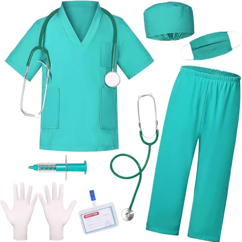 Vista 3 de SIZGAROOT Disfraz de médico para niños y niñas, disfraz de médico con abrigo de laboratorio, disfraz de fiesta de Halloween