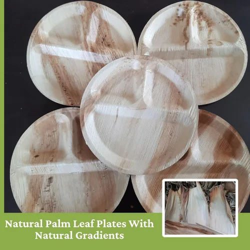 Vista 8 de Dtocs 3 Compartment Plates (50 Pc) Palm Leaf 10 Inch Round Portion Control Buffet Sectional Plate Bamboo Plates Disposable Like Compostable