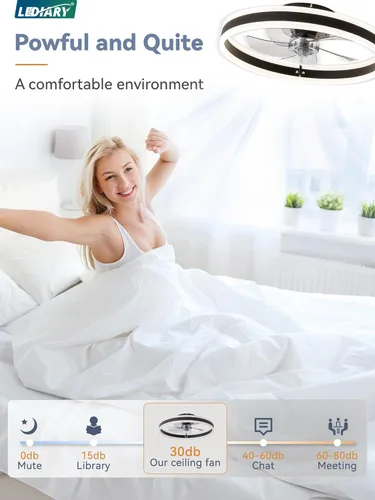 Vista 4 de LEDIARY Ventiladores de techo de perfil bajo con luces, ventilador de techo moderno de montaje al ras y control remoto, ventiladores de techo LED