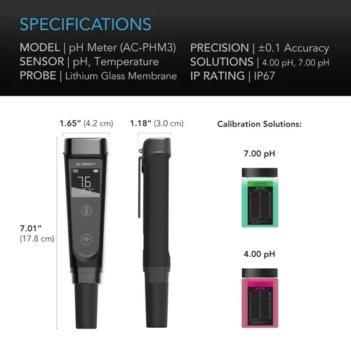 Vista 5 de Kit de medidor de pH AC Infinity, lápiz digital de pH de alta precisión con precisión de ±0.1 pH, medidor de pH de prueba de nutrientes para plantas