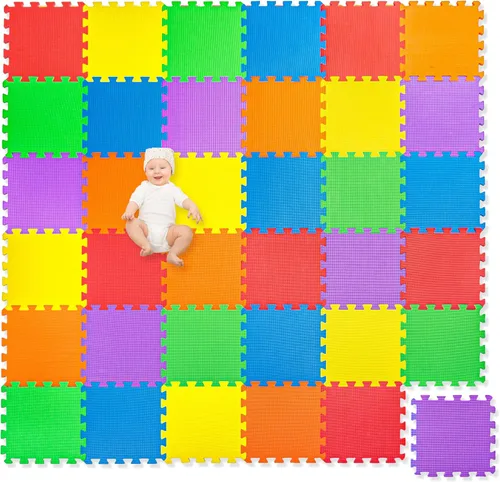 Vista 12 de Play Platoon Tapete de juego triangular no tóxico extra grueso de 96 piezas, cómodo tapete de espuma acolchada de 6 x 6 pies para niños y niños