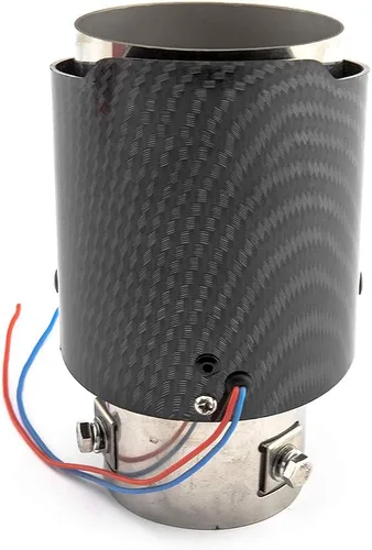 Vista 8 de Punta de escape LED de 2.25 pulgadas, punta de tubo de escape de 60mm, estilo fibra de carbono recta, perno de abrazadera para automóviles HTRACING