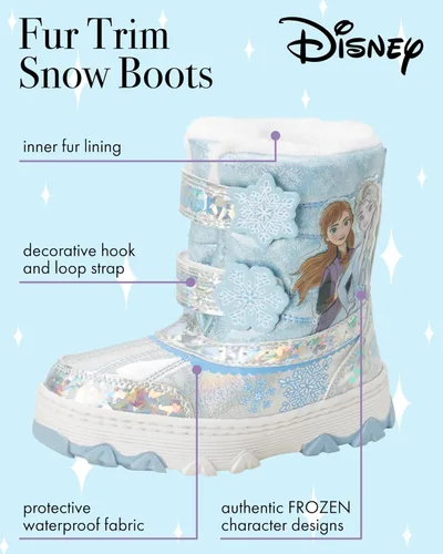 Vista 2 de Disney Botas Frozen para niñas, botas de nieve con ribete de piel Elsa y Anna (niñoniño pequeño)