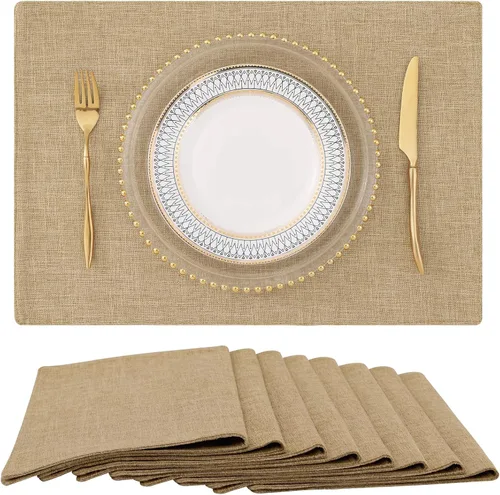 Vista 32 de homing - Juego de 4 manteles individuales de algodón y lino, manteles de tela lavables para mesa de comedor de estilo rústico para interiores y Negro