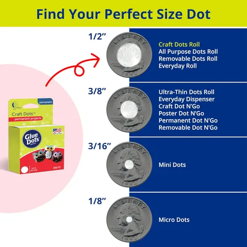 Vista 5 de Glue Dots, Puntos para manualidades, doble cara, 1/2 pulgada, .5 pulgadas, 200 puntos, cinta de pegamento para manualidades, puntos de pegamento