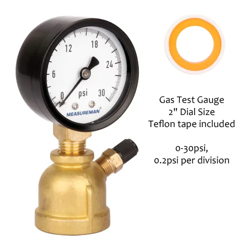 Vista 2 de MEASUREMAN 2" Ensamblaje de medidor de presión de gas de latón forjado, conexión FNPT de 3/4", 0-30psi, precisión +/-3-2-3%