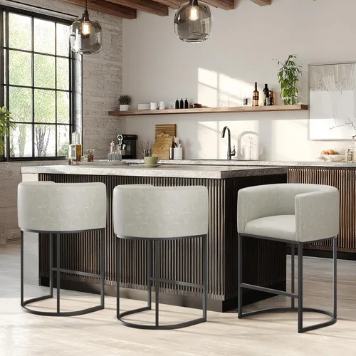 Vista 5 de Juego de 4 taburetes de bar de altura de mostrador, taburetes modernos para comedor, taburetes de bar de 24 pulgadas para isla de cocina, taburete