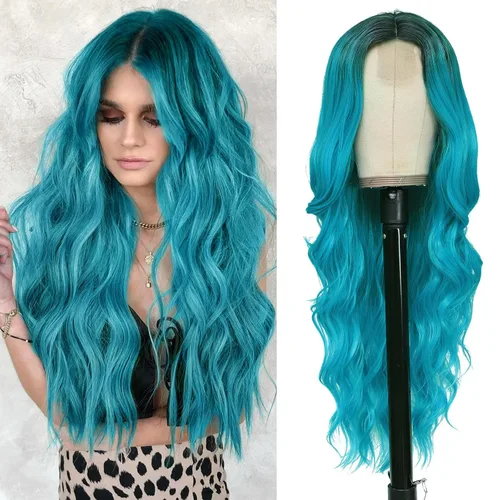 Vista 10 de NAYOO Pelucas marrones con flequillo para mujer, pelucas de cabello largo y ondulado, resistentes al calor, pelucas de fibra sintética para uso