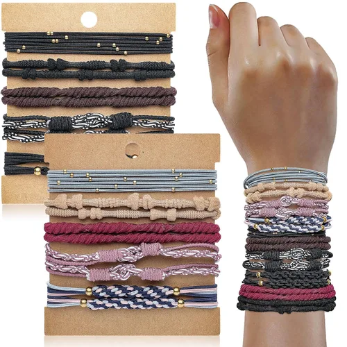 Vista 12 de KANPRINCESS Juego de 12 ligas para el cabello para niñas y mujeres, estilo bohemio, bandas elásticas para el cabello, pulseras para el cabello