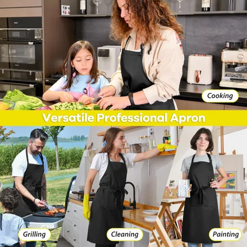 Vista 6 de ROTANET - Delantal extra grande para hombres, delantal ajustable con babero con 2 bolsillos, cocina, cocina para mujer, chef, resistente al agua