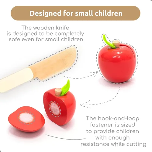 Vista 4 de Juego de frutas para cortar frutas – Accesorio de cocina de madera para jugar, accesorios de juego de simulación, juguetes de madera para cortar