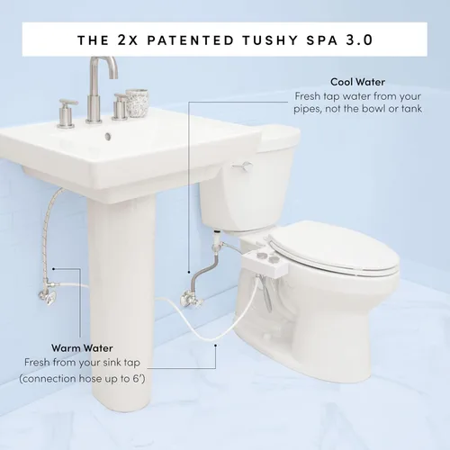 Vista 3 de TUSHY - Accesorio de bidé con agua fría a tibia, autolimpieza instalación fácil universal, requiere conexión de fregadero para control