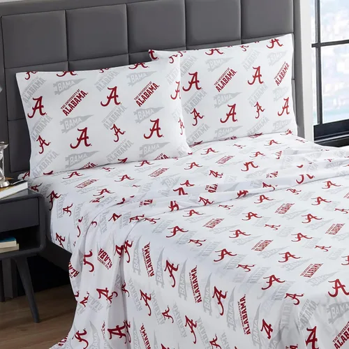 Vista 2 de Juego de sábanas con licencia oficial de Alabama Crimson Tide NCAA tamaño twin – Ropa de cama con logotipo del equipo para dormitorios