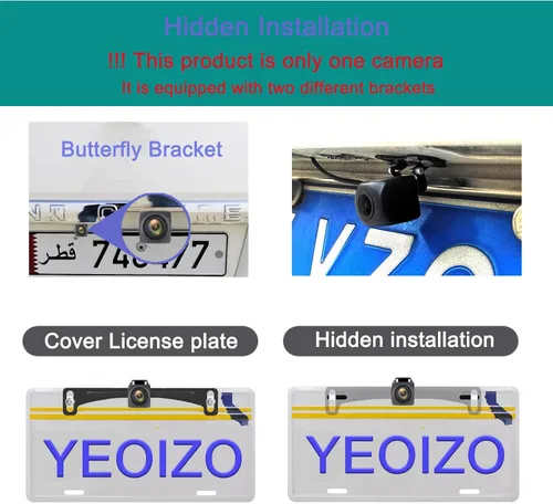 Vista 4 de YEOIZO Cámara inalámbrica de respaldo de matrícula para coche/SUV - Sin perforaciones WiFi HD vista de 160°, cámara de visión trasera/reversa
