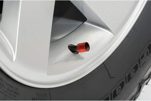 Vista 2 de iPick Image para Dodge SRT Hellcat en blanco sobre rojo aluminio estilo cilindro tapas de vástago de válvula de neumático